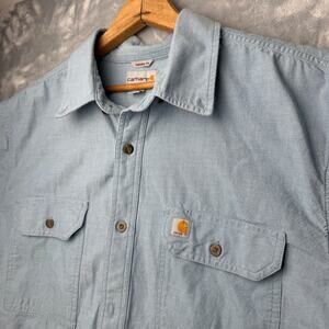 Carhartt Mens Chambray Original Fit Short Sleeve Button Down Work Shirt Size XL